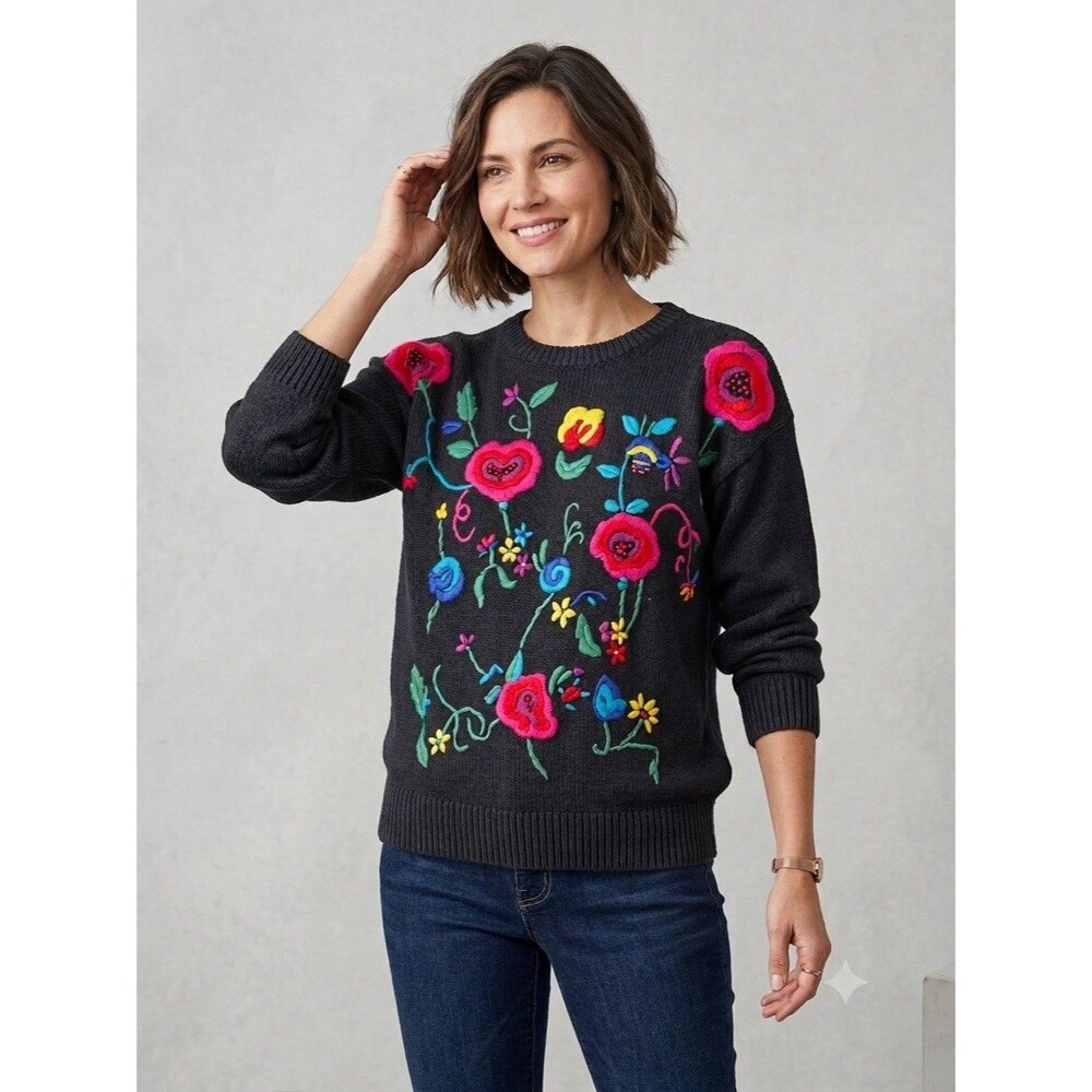 Victoria Harbor Womens Floral Pullover Sweater Sz L Vintage Y2K Grannycore Artsy